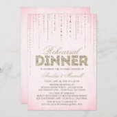 Roze & goudglitter look repetitief diner uitnodigi kaart (Voorkant / Achterkant)