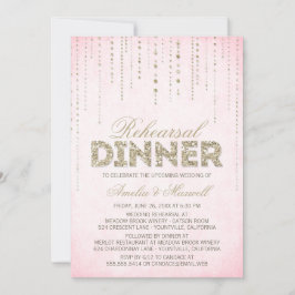 Roze & goudglitter look repetitief diner uitnodigi kaart