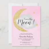 Roze goudglitter over het baby shower van de maans kaart (Voorkant)