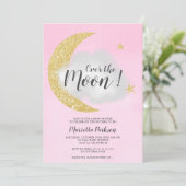 Roze goudglitter over het baby shower van de maans kaart (Staand voorkant)