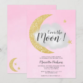 Roze goudglitter over het baby shower van de maans kaart