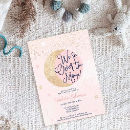 Roze goudglitter over het baby shower van het maan kaart