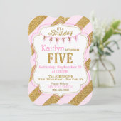 Roze goudglitter Sparkle Vijfde verjaardag Uitnodi Kaart (Staand voorkant)