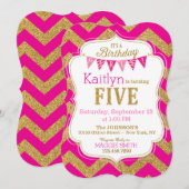 Roze goudglitter Sparkle Vijfde verjaardag Uitnodi Kaart (Voorkant / Achterkant)