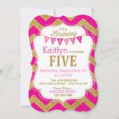 Roze goudglitter Sparkle Vijfde verjaardag Uitnodi Kaart (Voorkant)