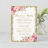 Roze goudglitter Vrijgezellenfeest Brunch Invite Kaart (Staand voorkant)