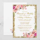 Roze goudglitter Vrijgezellenfeest Brunch Invite Kaart (Voorkant / Achterkant)