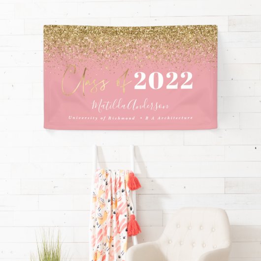 roze goudglitterscriptklasse afstuderen spandoek (Insitu)