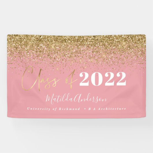 roze goudglitterscriptklasse afstuderen spandoek (Horizontaal)