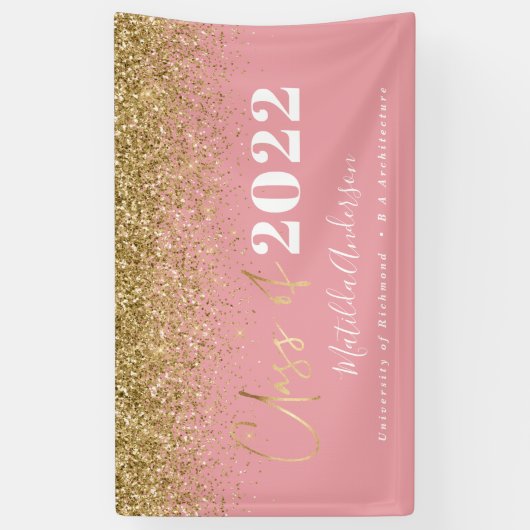 roze goudglitterscriptklasse afstuderen spandoek (Verticaal)