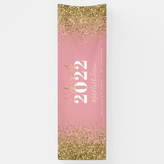 roze goudglitterscriptklasse afstuderen spandoek (Verticaal)