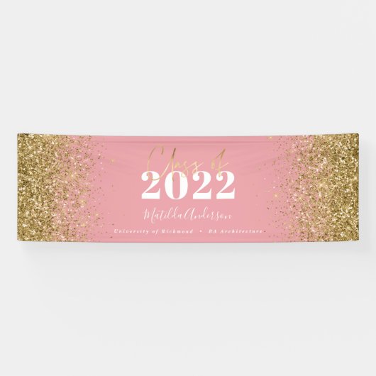 roze goudglitterscriptklasse afstuderen spandoek (Horizontaal)