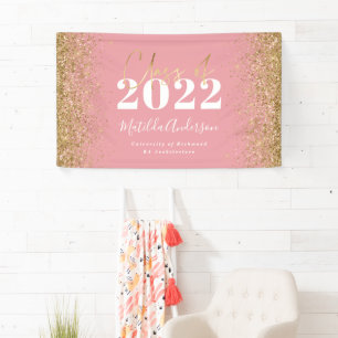 roze goudglitterscriptklasse afstuderen spandoek