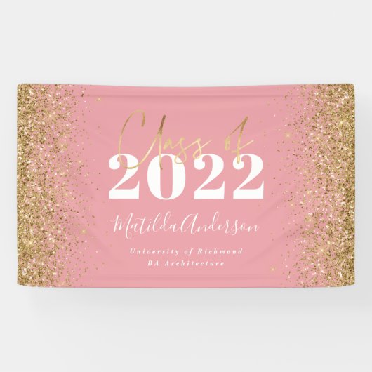 roze goudglitterscriptklasse afstuderen spandoek (Horizontaal)