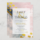 Roze goudgrijze moderne Abstracte Waterverf bruilo Kaart (Voorkant / Achterkant)