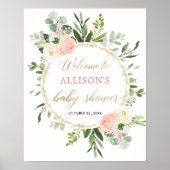 Roze goudgroen baby shower welkom bord poster (Voorkant)