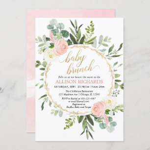 Roze goudgroene elegant meisje baby brunch kaart