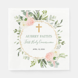 Roze goudgroene eucalyptus Eerste Heilige Communie Servet