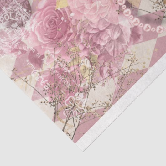 Roze goudharlequin Harten Harten Floral Tissuepapier (Detail)