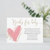 Roze goudharten valentijnen meisjesboeken voor bab informatiekaartje (Staand voorkant)