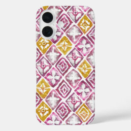 Roze goudhoudende etnische diamantTegels iPhone 16 Hoesje