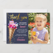 Roze goudijkreeft Birthday Navy Blue Foto Bedankkaart (Voorkant)