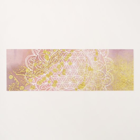 Roze goudinkventilator van het levenssymbool Manda Yogamat (Achterkant (horizontaal))