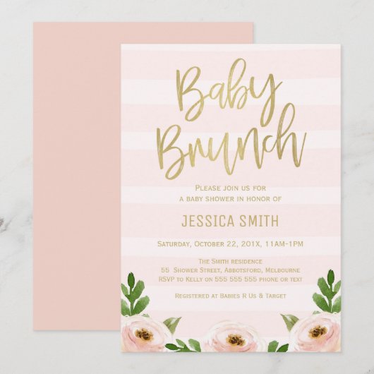 Roze goudkalligrafie Rozen Baby shower Uitnodiging (Voorkant / Achterkant)