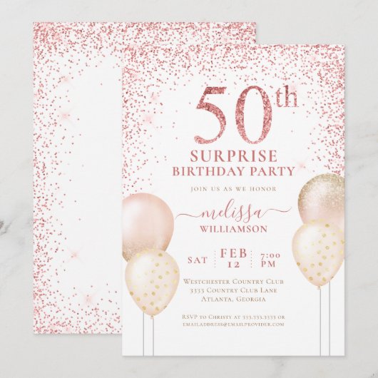 Roze goudkalligrafie Verrassend 50e verjaardag Kaart (Voorkant / Achterkant)