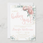 Roze goudkleurig baby shower uitnodiging (Voorkant)