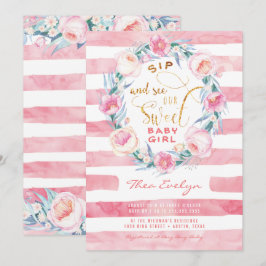Roze & goudkleurig en zie Baby Shower-uitvindingen Kaart