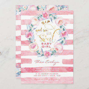 Roze & goudkleurig en zie Baby Shower-uitvindingen Kaart