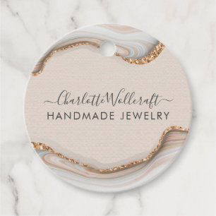 Roze goudkleurig glitter marmer Agate Handmade Jew Bedankjes Labels