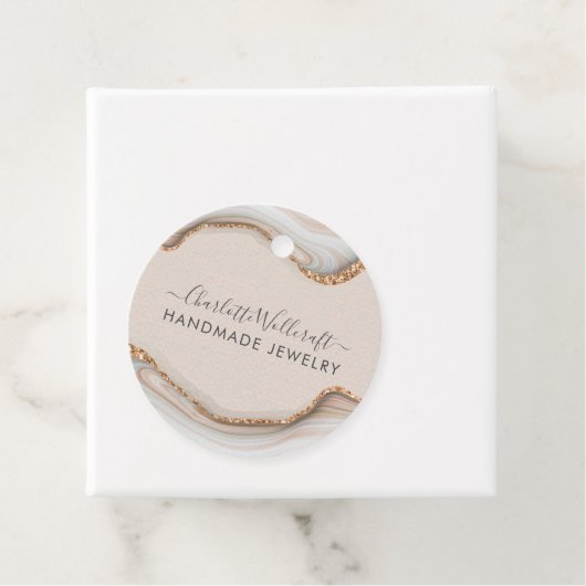 Roze goudkleurig glitter marmer Agate Handmade Jew Bedankjes Labels (In situ)