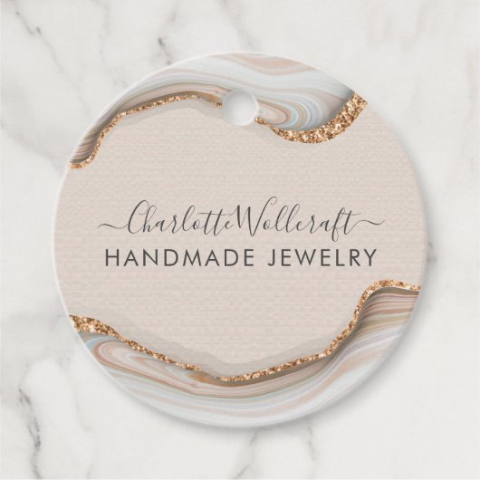 Roze goudkleurig glitter marmer Agate Handmade Jew Bedankjes Labels (Voorkant)