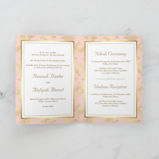 Roze goudkleurig goudkleurig moslimhuwelijk (Binnen)