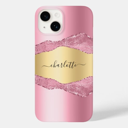 Roze goudkleurig marmer-naamscript Case-Mate iPhone case (Achterkant)