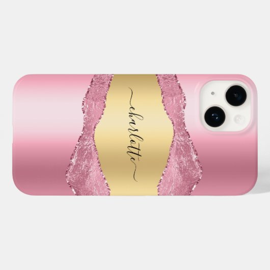 Roze goudkleurig marmer-naamscript Case-Mate iPhone case (Achterkant (horizontaal))