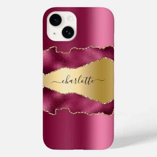 Roze goudkleurig marmer-naamscript Case-Mate iPhone case (Achterkant)
