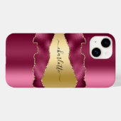 Roze goudkleurig marmer-naamscript Case-Mate iPhone case (Achterkant (horizontaal))