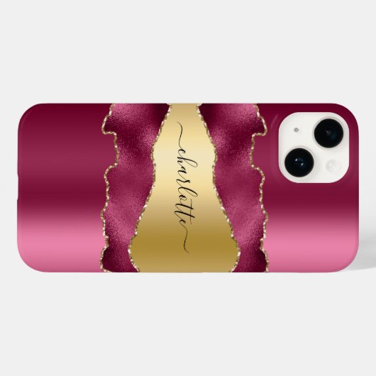 Roze goudkleurig marmer-naamscript Case-Mate iPhone case (Achterkant (horizontaal))
