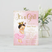 Roze goudkleurige Ballerina Tutu Pearl Baby shower Kaart (Staand voorkant)