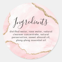 Roze goudkleurige cosmetische lijst van ingrediënt