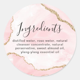 Roze goudkleurige cosmetische lijst van ingrediënt ronde sticker