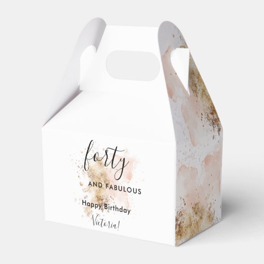 Roze goudkleurige en bruinachtige naam 40e verjaar bedankdoosjes (Achterkant)