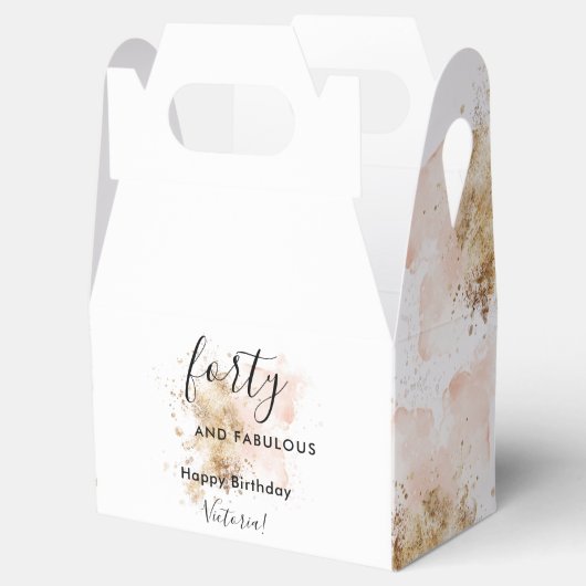 Roze goudkleurige en bruinachtige naam 40e verjaar bedankdoosjes (Geopend)