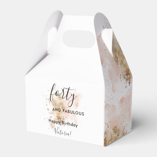 Roze goudkleurige en bruinachtige naam 40e verjaar bedankdoosjes (Voorkant Zijde)