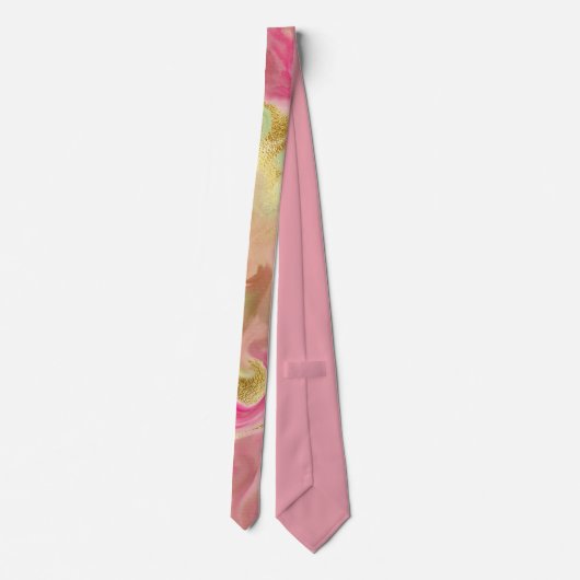 Roze, goudkleurige, groene marmer print mannen str stropdas (Achterkant)