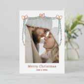 Roze goudkleurige lintboog slinger Kerstmis foto Folie Feestdagenkaart (Staand Voorkant)