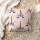 Roze & goudkleurige moderne Unicorn Horn #2 Kussen (Deken)